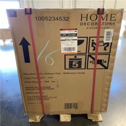DALLAS LOCATION - Home Decorators Collection Aberdeen 60 in. Double Sink Antique Oak Bath Vanity with Carrara Marble Top (Assembled)