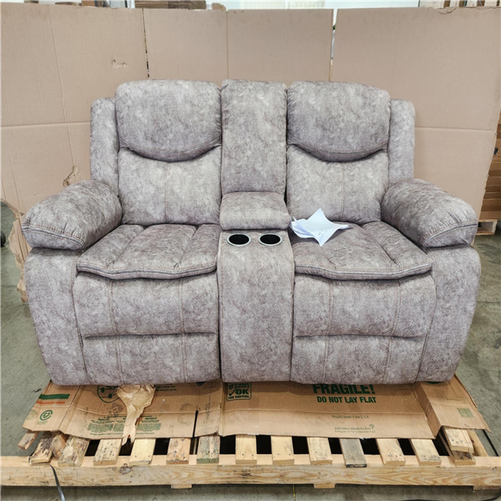 Phoenix NEW Home Elegance Double Glider Reclining Love Seat with Console in BLK/BRW/FBR-2