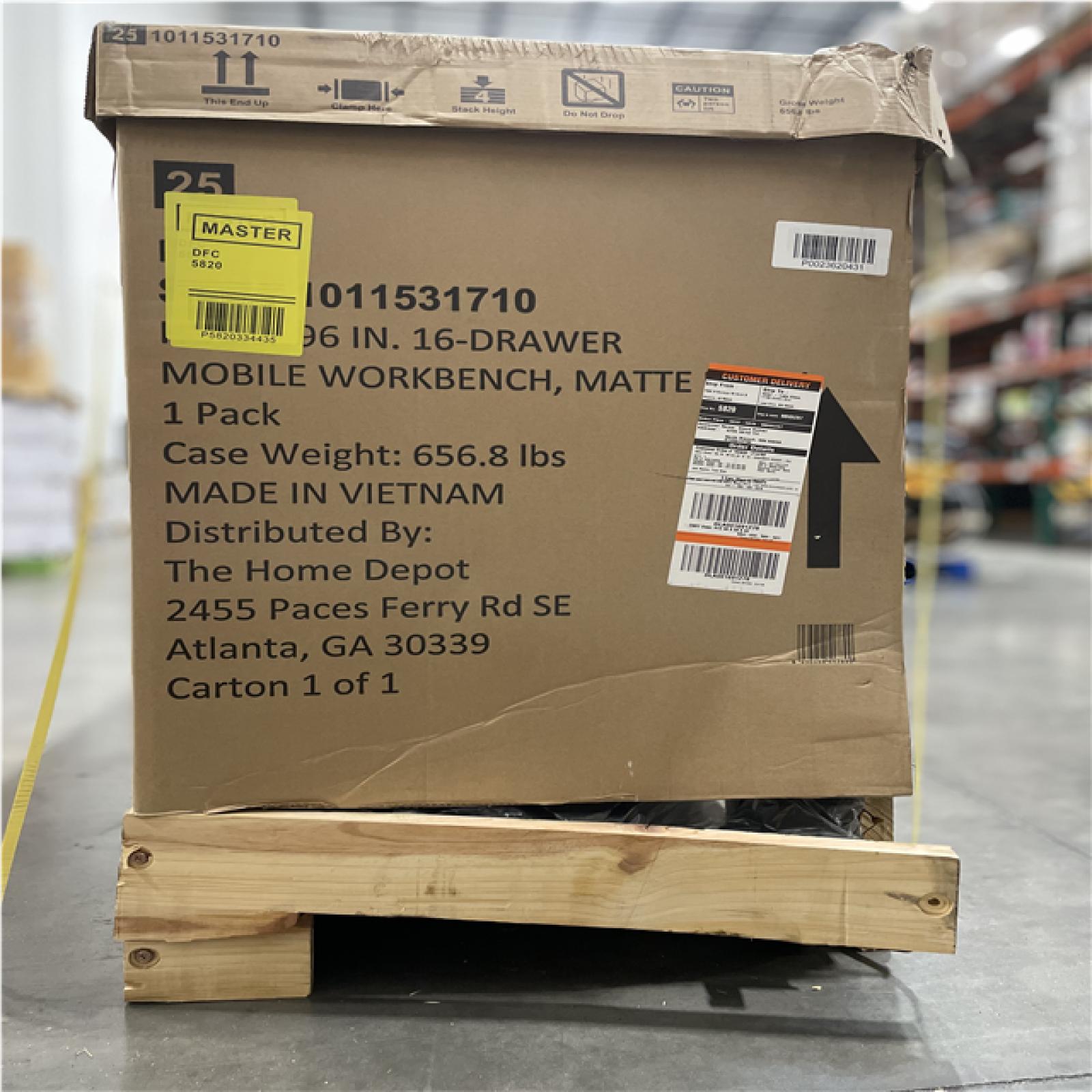 DALLAS LOCATION- HUSKY 96 in. W x 24 in. D 16-Drawer Heavy-Duty Mobile Workbench with Stainless Steel Top in Matte Black