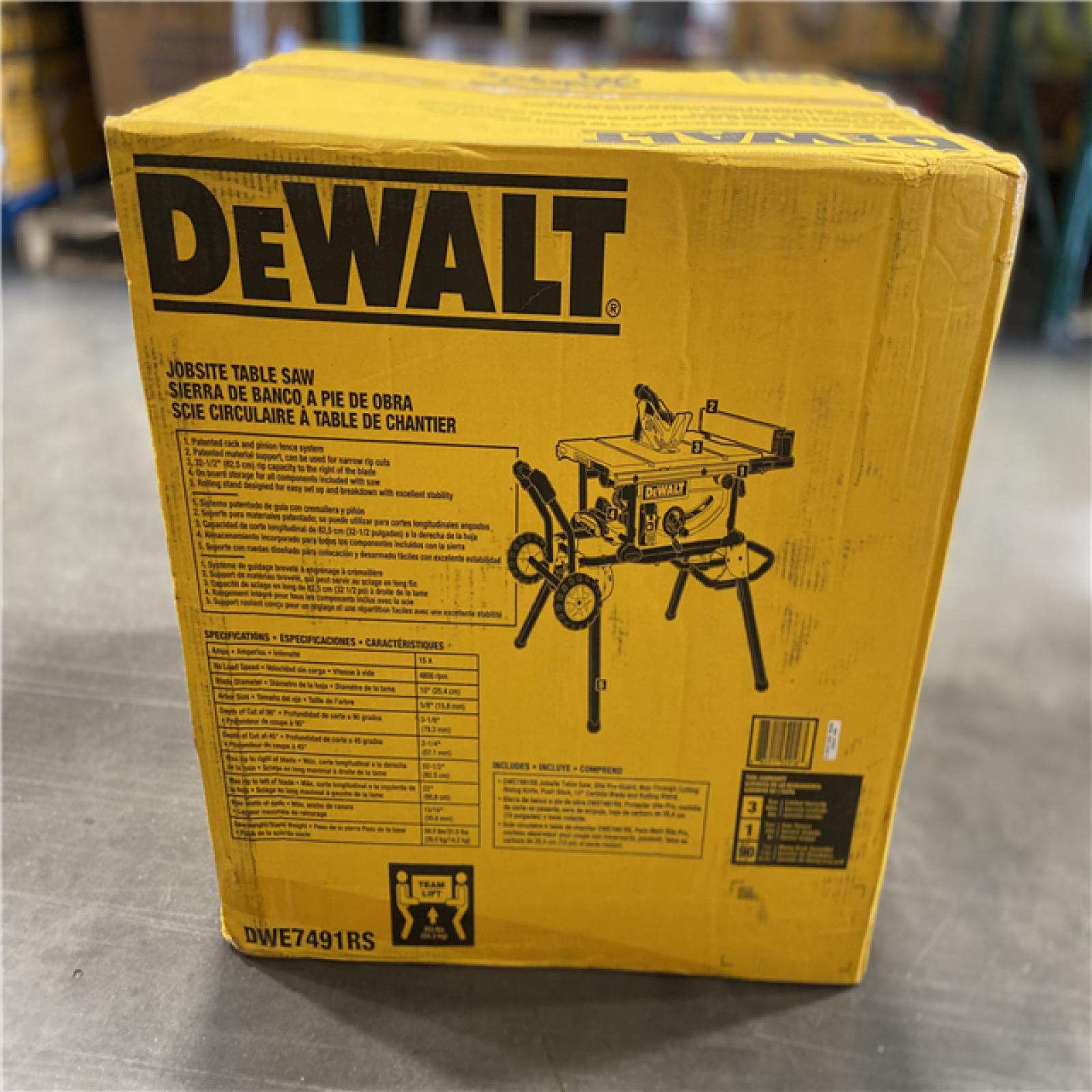 AS-IS - DEWALT 15 Amp Corded 10 in. Job Site Table Saw with Rolling Stand