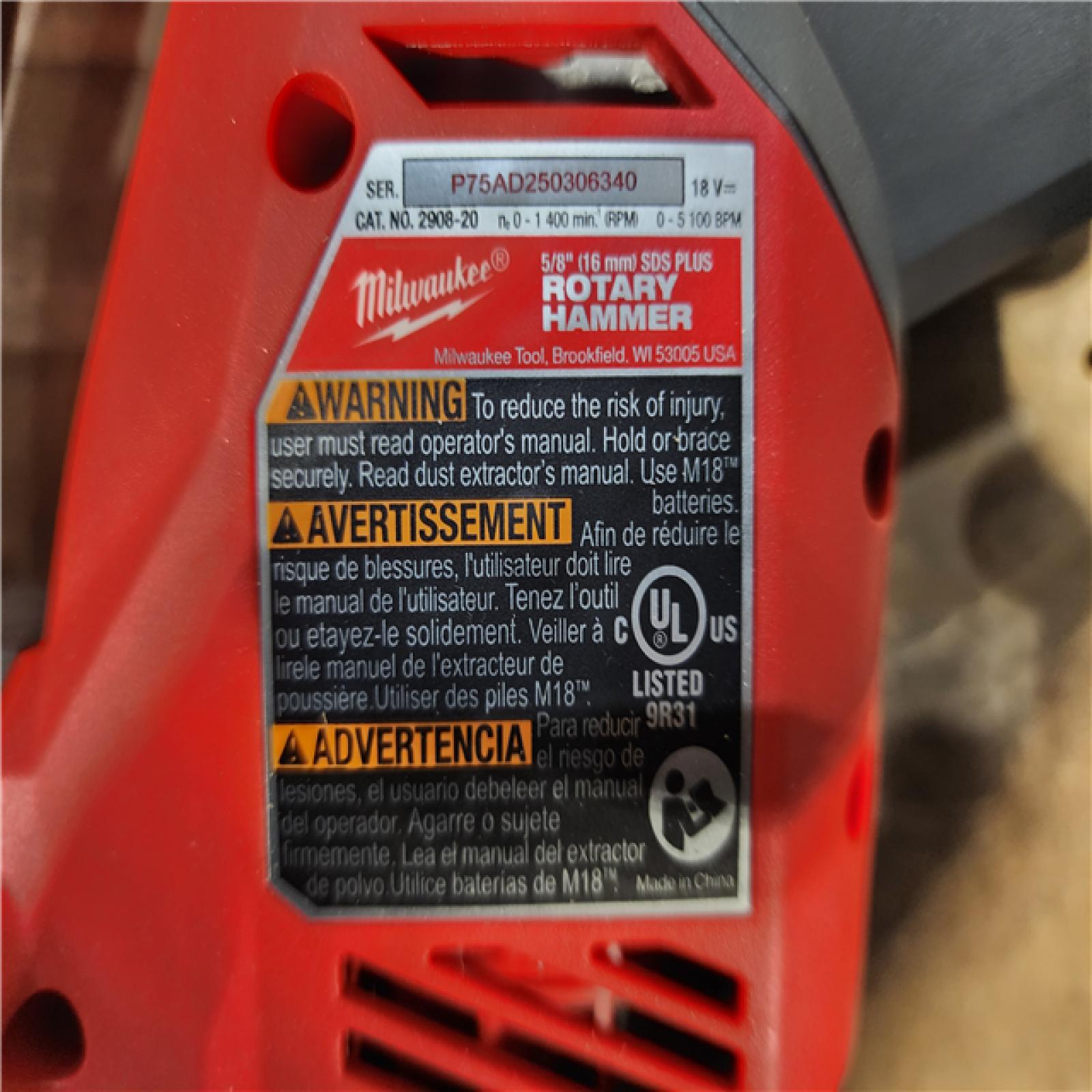 HOUSTON LOCATION - AS-IS Milwaukee FUEL 18V Lithium-Ion Brushless Cordless 5/8 in. SDS-Plus Rotary Hammer (Tool-Only)