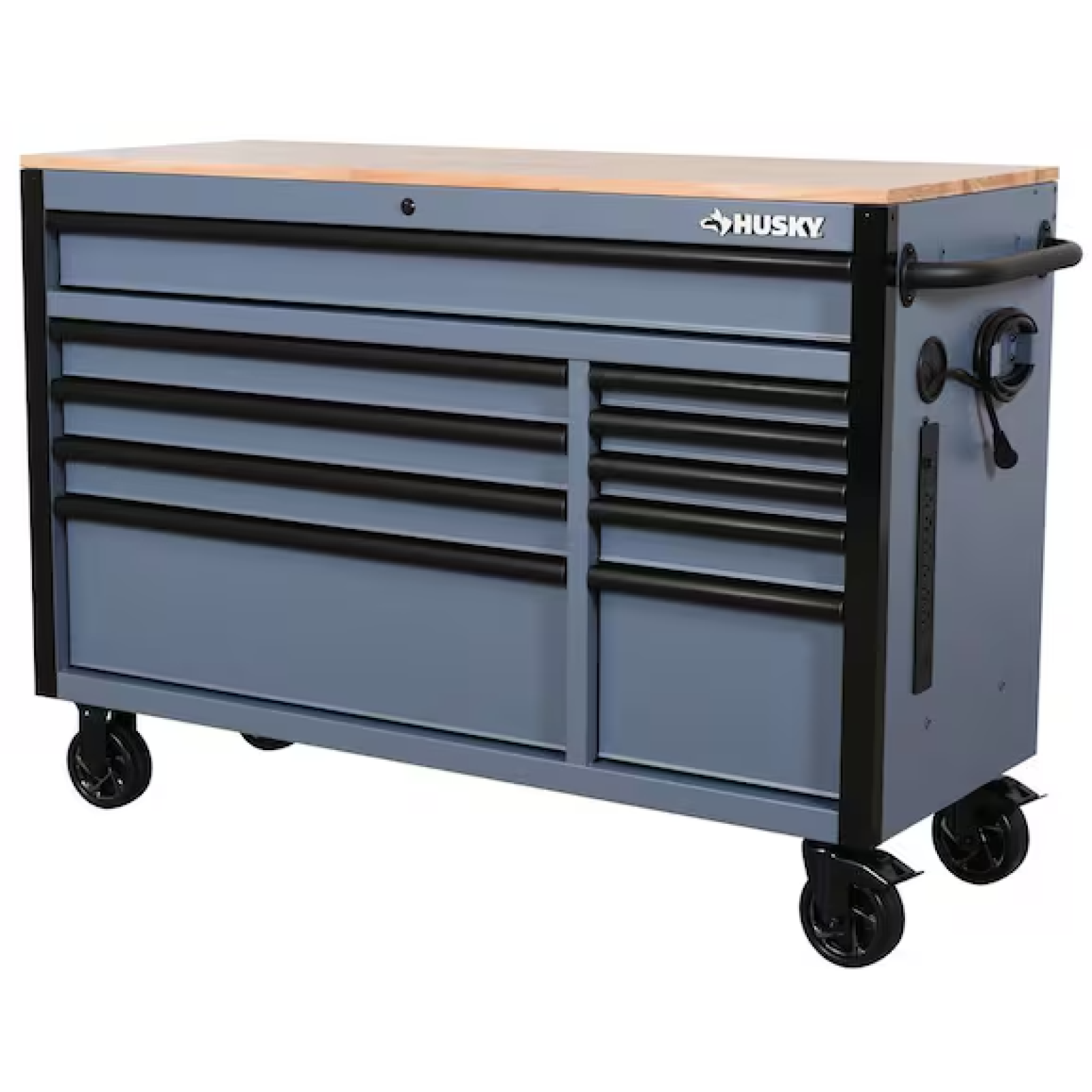 DALLAS LOCATION- AS-IS HUSKY 52 in. W 10-Drawer Matte Cadet Gray/Woodtop Workbench