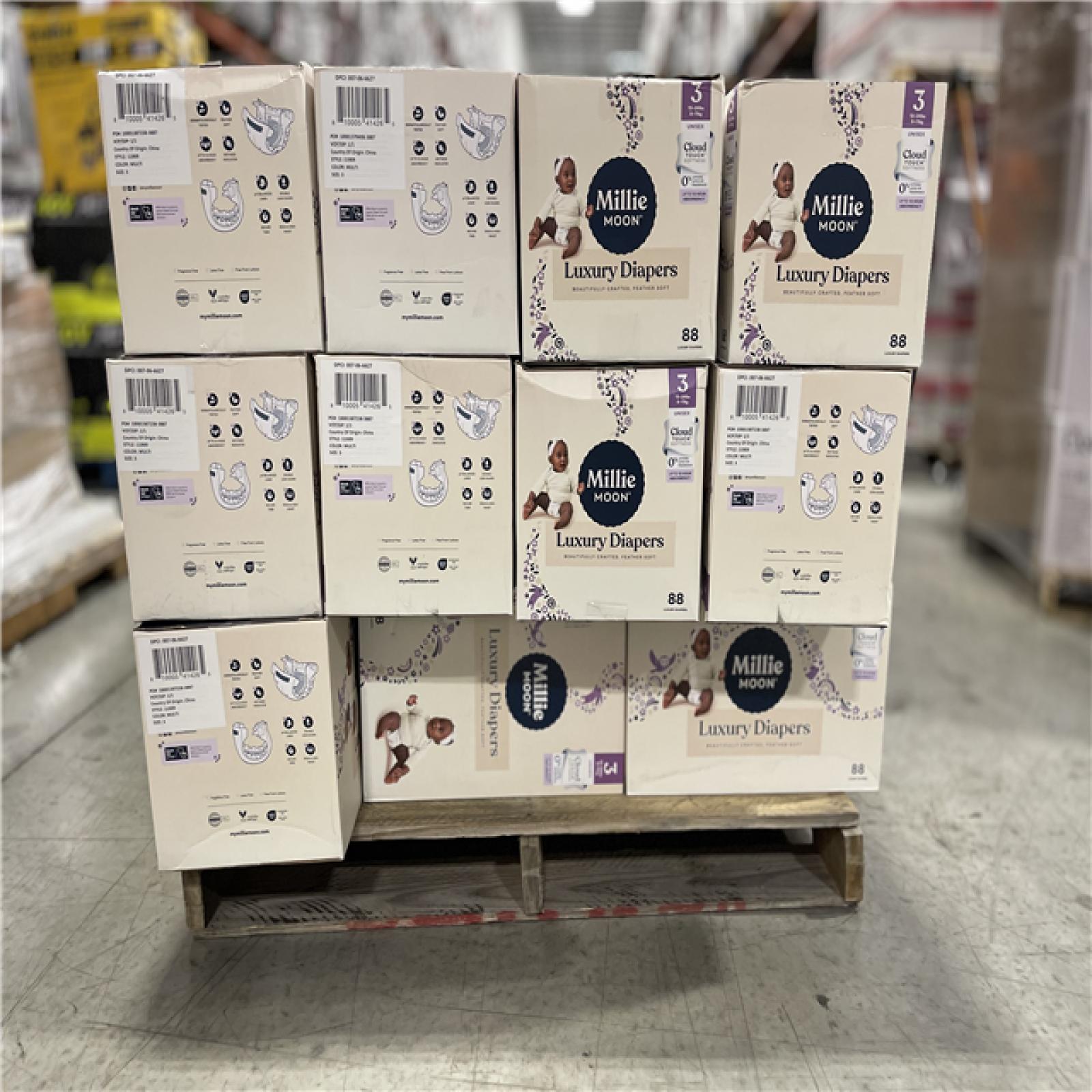 DALLAS LOCATION - Millie Moon Luxury Disposable Diapers - Size 3 (88ct PER CASE) PALLET-(35 CASES)
