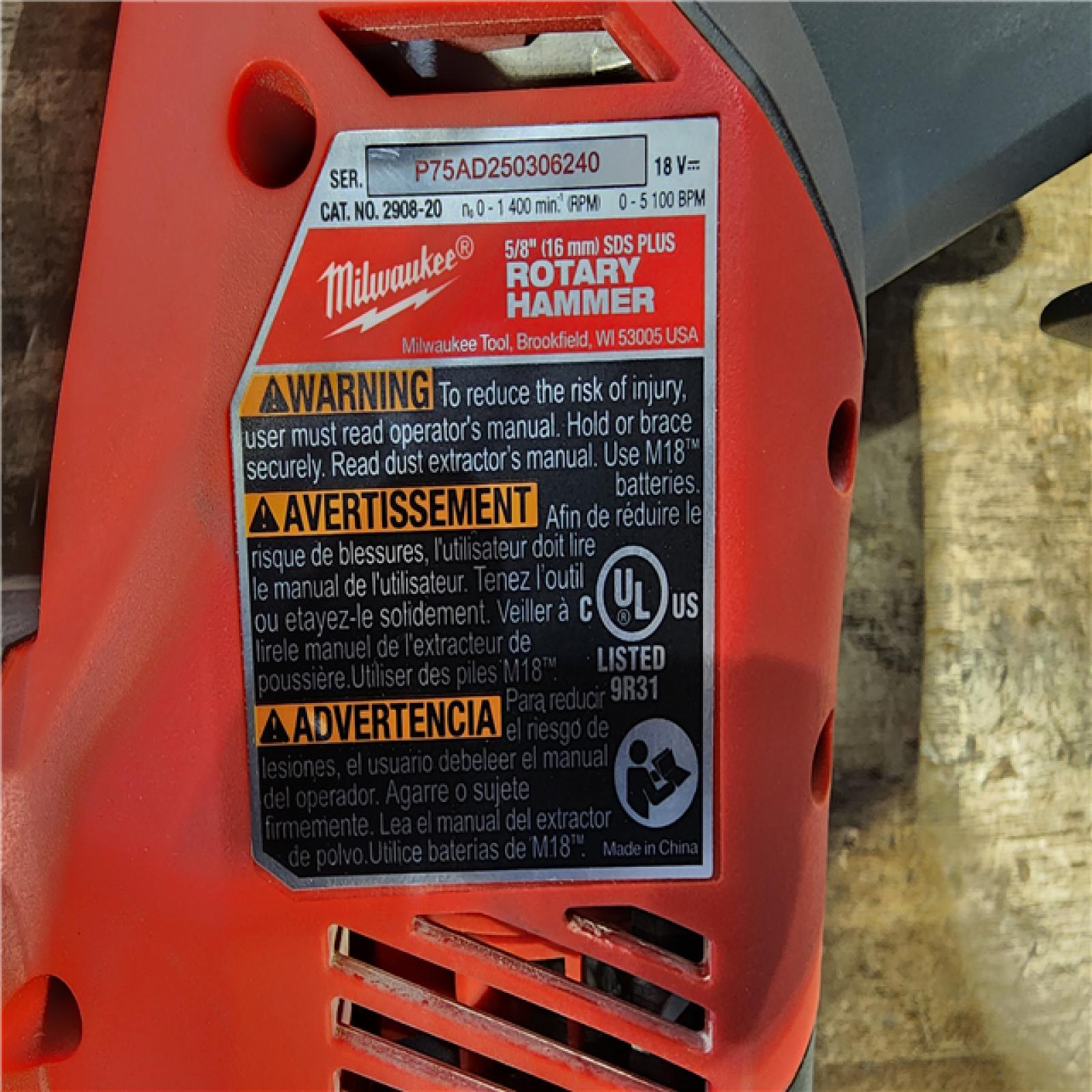 HOUSTON LOCATION - AS-IS Milwaukee M18 FUEL 18V Lithium-Ion Brushless Cordless 5/8 in. SDS-Plus Rotary Hammer (Tool-Only)