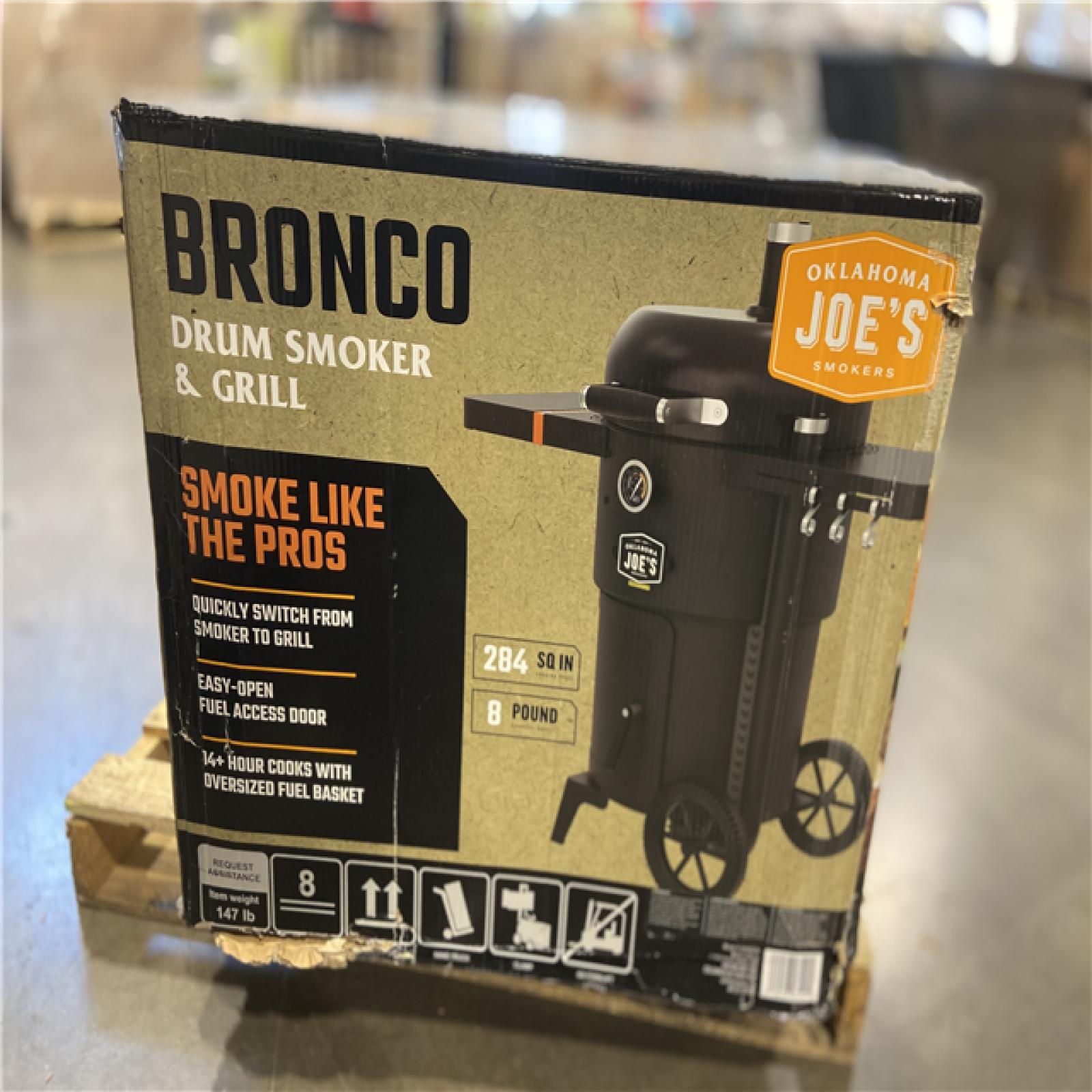 DALLAS LOCATION - OKLAHOMA JOE'S Bronco Charcoal Drum Smoker and Grill in Black with 284 sq. in. of Cooking Space (2 UNITS)
