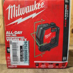 Houston Location - Milwaukee Tool Green 100 Ft. Cross Line and Plumb Points Rechargeable Laser Level - Appears IN GOOD Condition with Lithium-Ion Battery