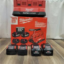 AS-IS Milwaukee  M18 18-Volt Lithium-Ion Battery Pack (2) 5.0Ah and High Output Battery Pack (2) 6.0Ah with PACKOUT 6-Port Rapid Charger