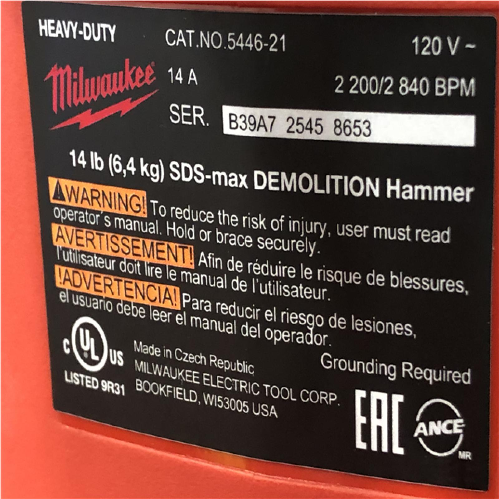 AS-IS Milwaukee SDS-MAX Demolition Hammer