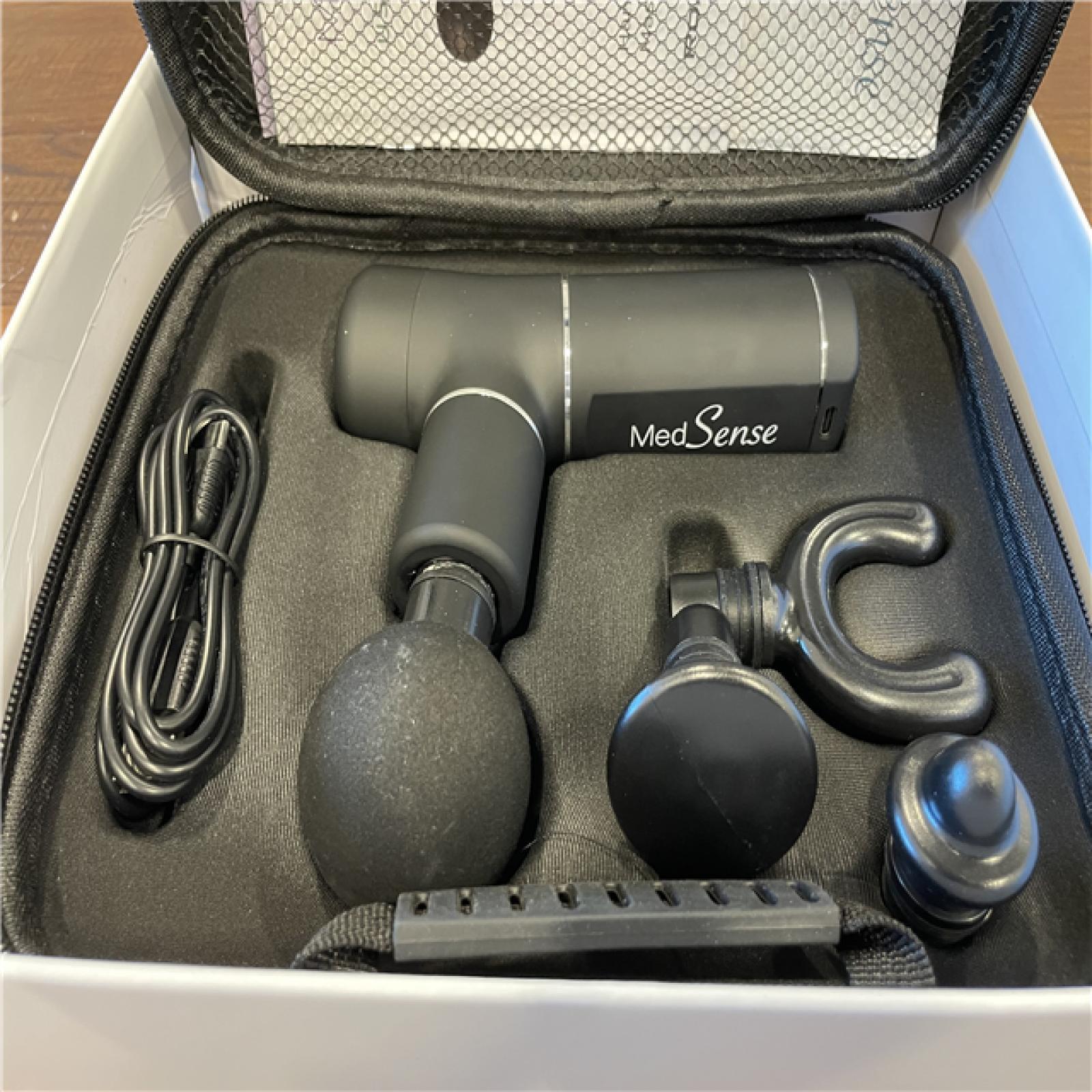 AS-IS Medsense Road Warrior Massage Gun – Deep Tissue Massager with 3 Speed Settings, 4 Attachments, USB-C Fast Charging, App Support, 5-Hour Battery, Aluminum Body, Travel Case