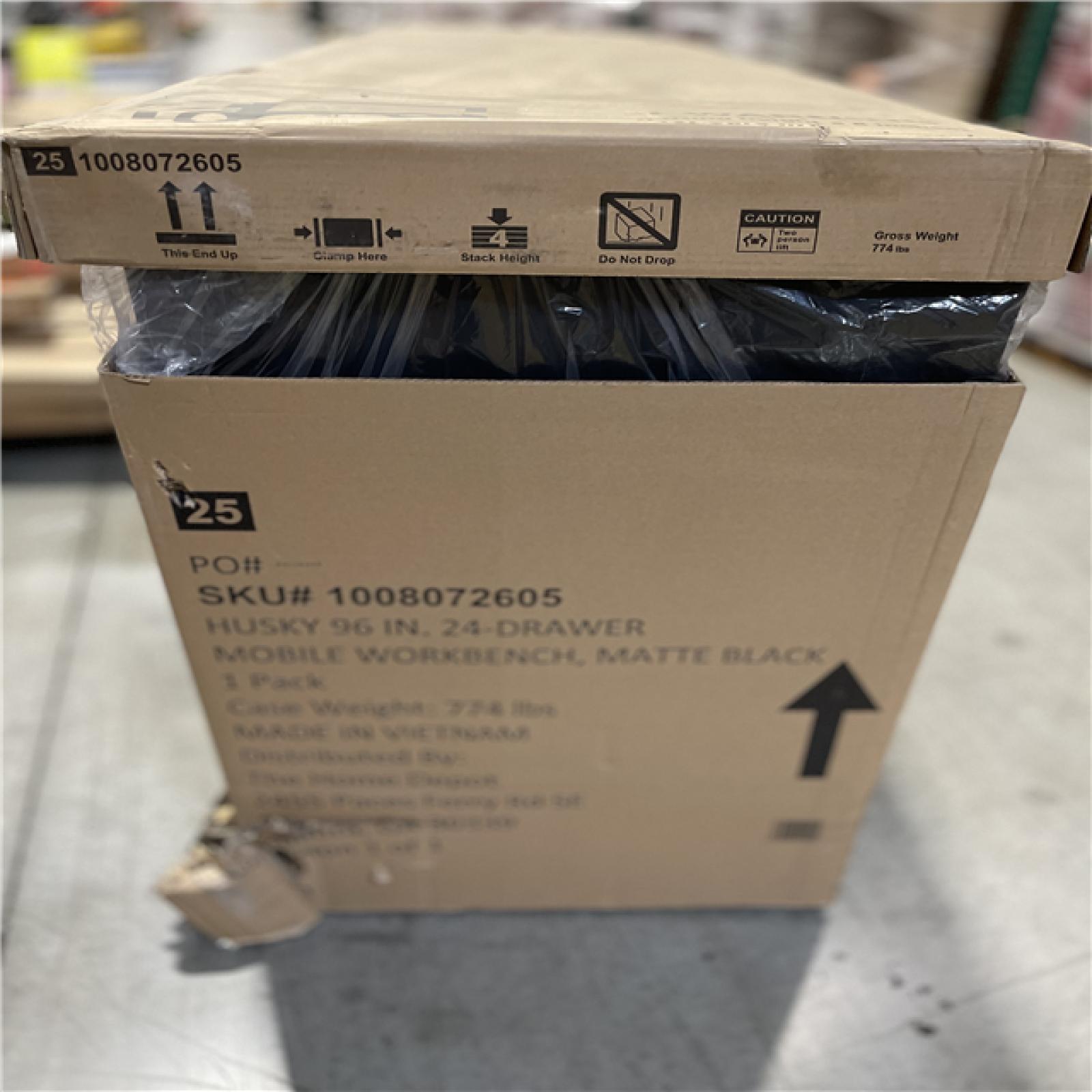 DALLAS LOCATION - Husky Tool Storage Heavy Duty 96 in. W x 24 in. D Matte Black Mobile Workbench Cabinet with Stainless Steel Top