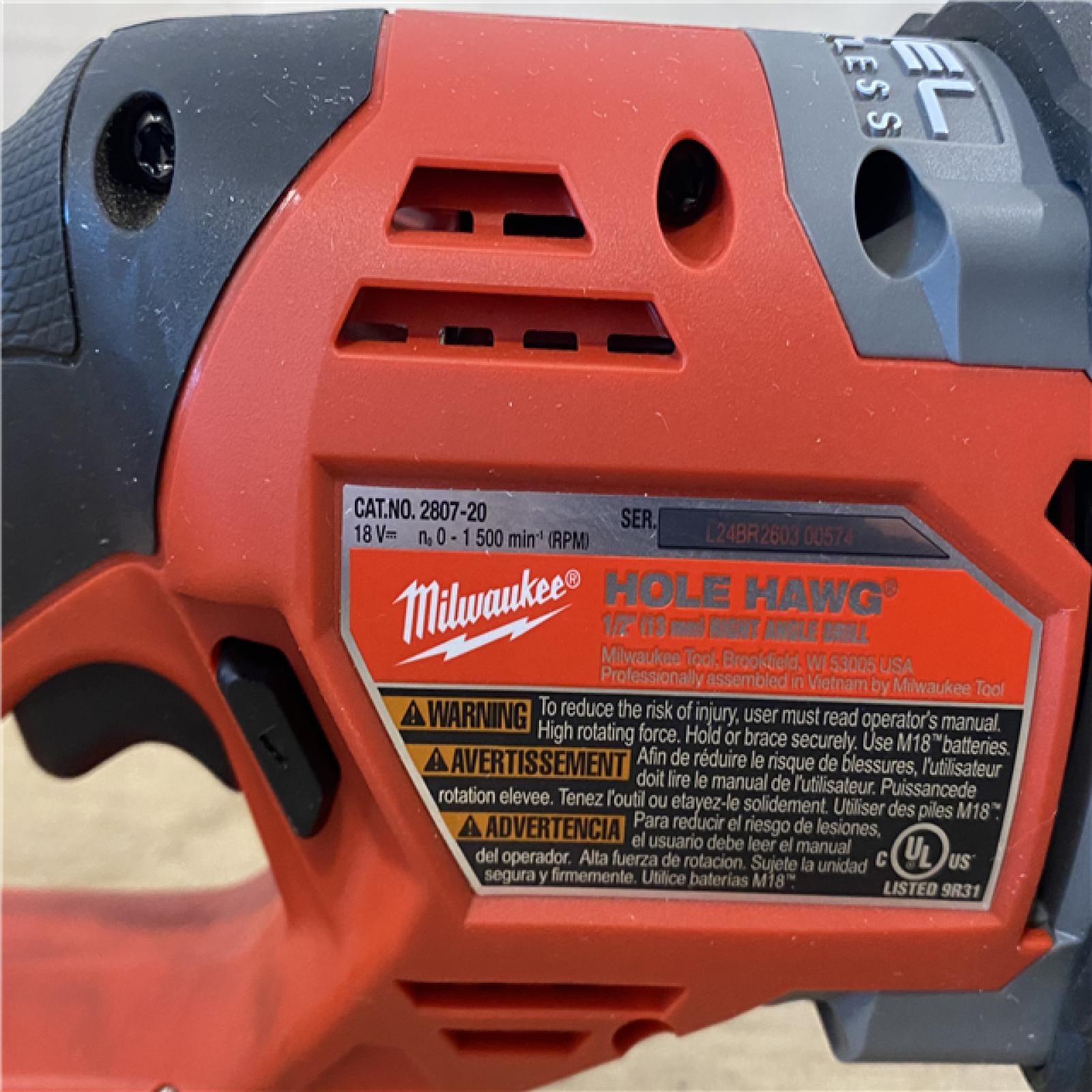 AS-IS Milwaukee FUEL GEN II 18V Lithium-Ion Brushless Cordless 1/2 in. Hole Hawg Right Angle Drill (Tool-Only)