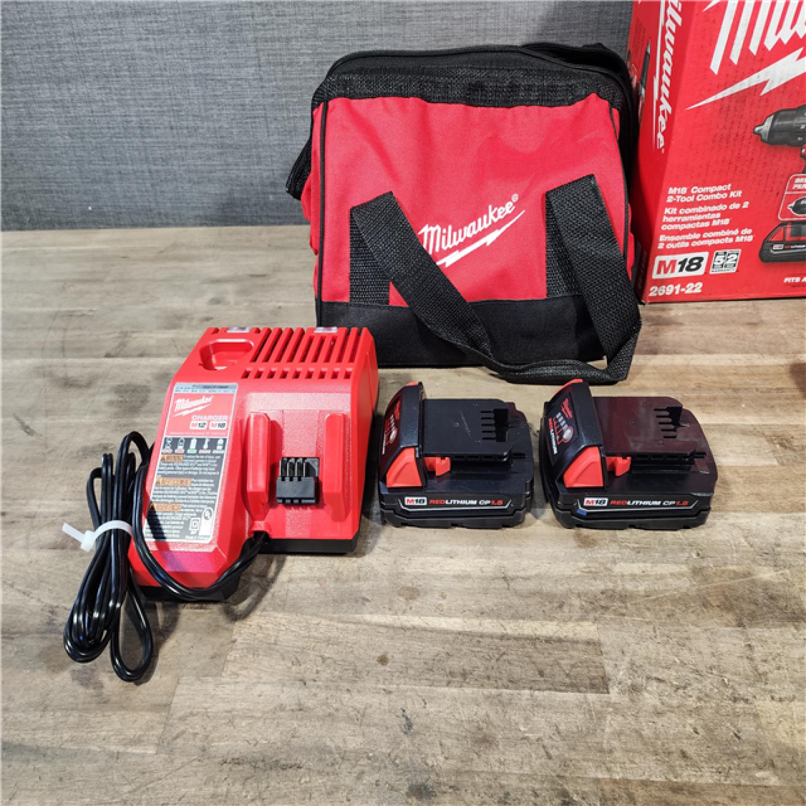 HOUSTON LOCATION - AS-IS Milwaukee 18V Cordless Brushed 2-Tool Drill/Driver and Impact Driver Kit