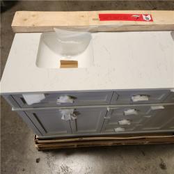 Phoenix Location AS-IS Home Decorators Collection Talmore 72 in. Double Sink Sky Grey Bath Vanity with White Engineered Carrara Marble Top (Assembled) (Damaged Top)
