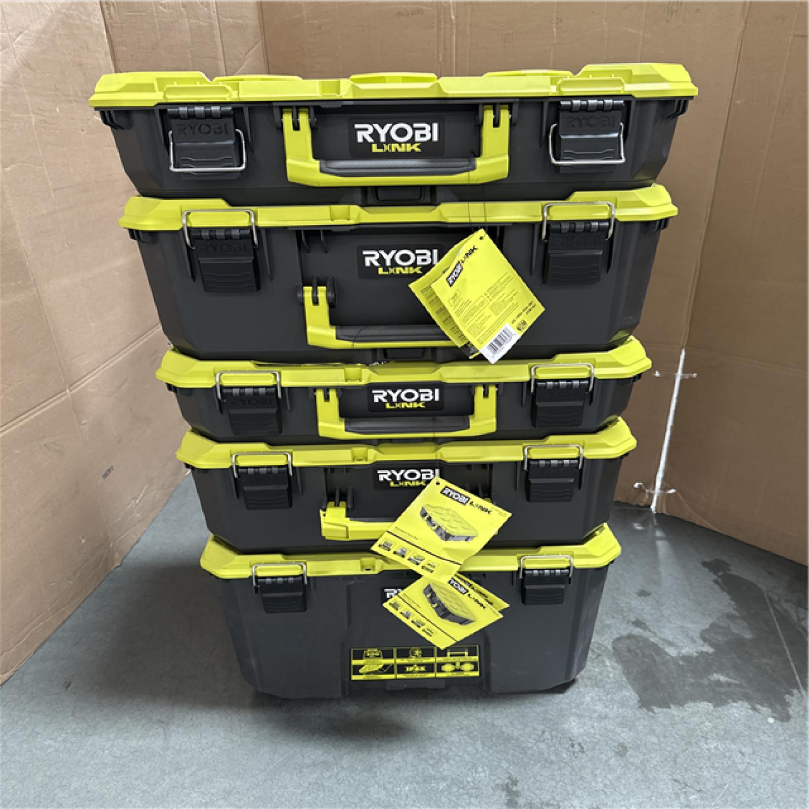 California AS-IS Ryobi Link Tool Boxes  Includes (1) Rolling Tool Box  (2) Medium Tool Boxes & (2) Standard Tool Boxes; Appears in Excellent Condition (No Tools)