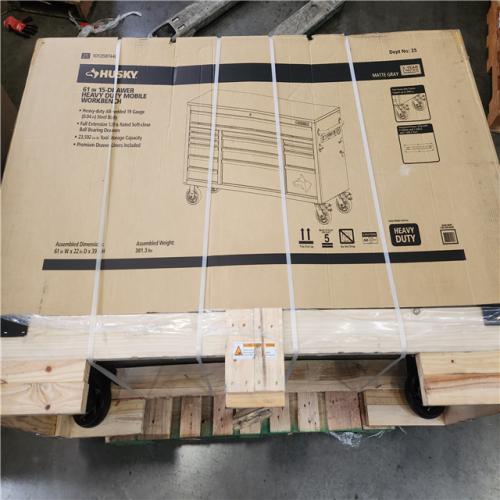 Phoenix NEW Husky Heavy Duty 61 in. W x 23 in. D 15-Drawer Matte Gray Mobile Workbench Cabinet with Solid Wood Top (SEALED)