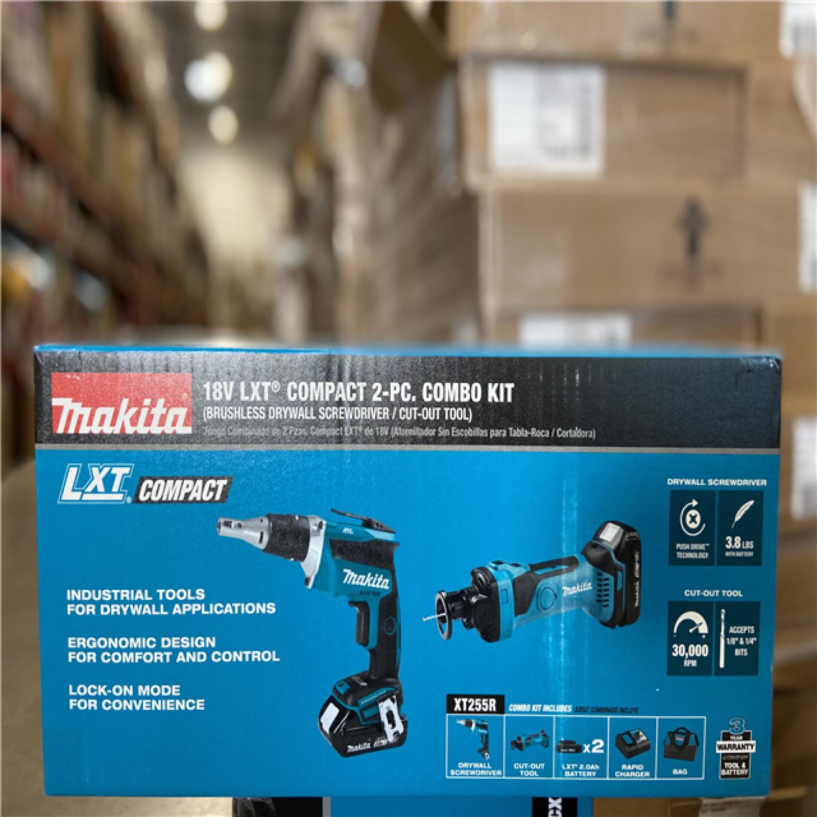 NEW! - Makita 18V 2.0Ah LXT Lithium-Ion Compact Cordless Combo Kit (2-Piece) (Brushless Drywall Screwdriver/ Cut-Out Tool)