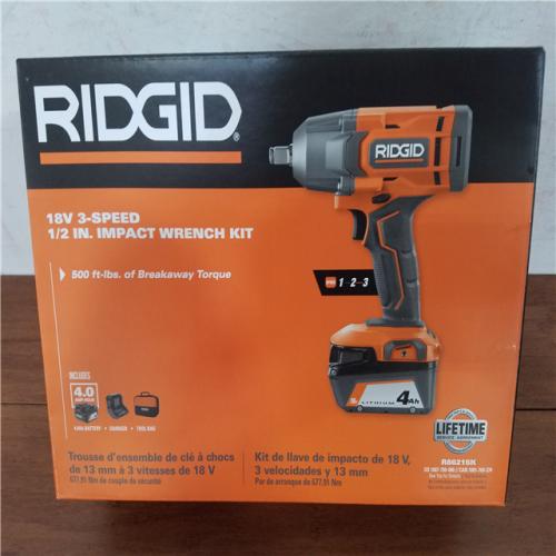 California NEW Ridgid 18V 3-Speed 1/2 in. Impact Wrench Kit  Includes (1) Battery  Charger and Bag