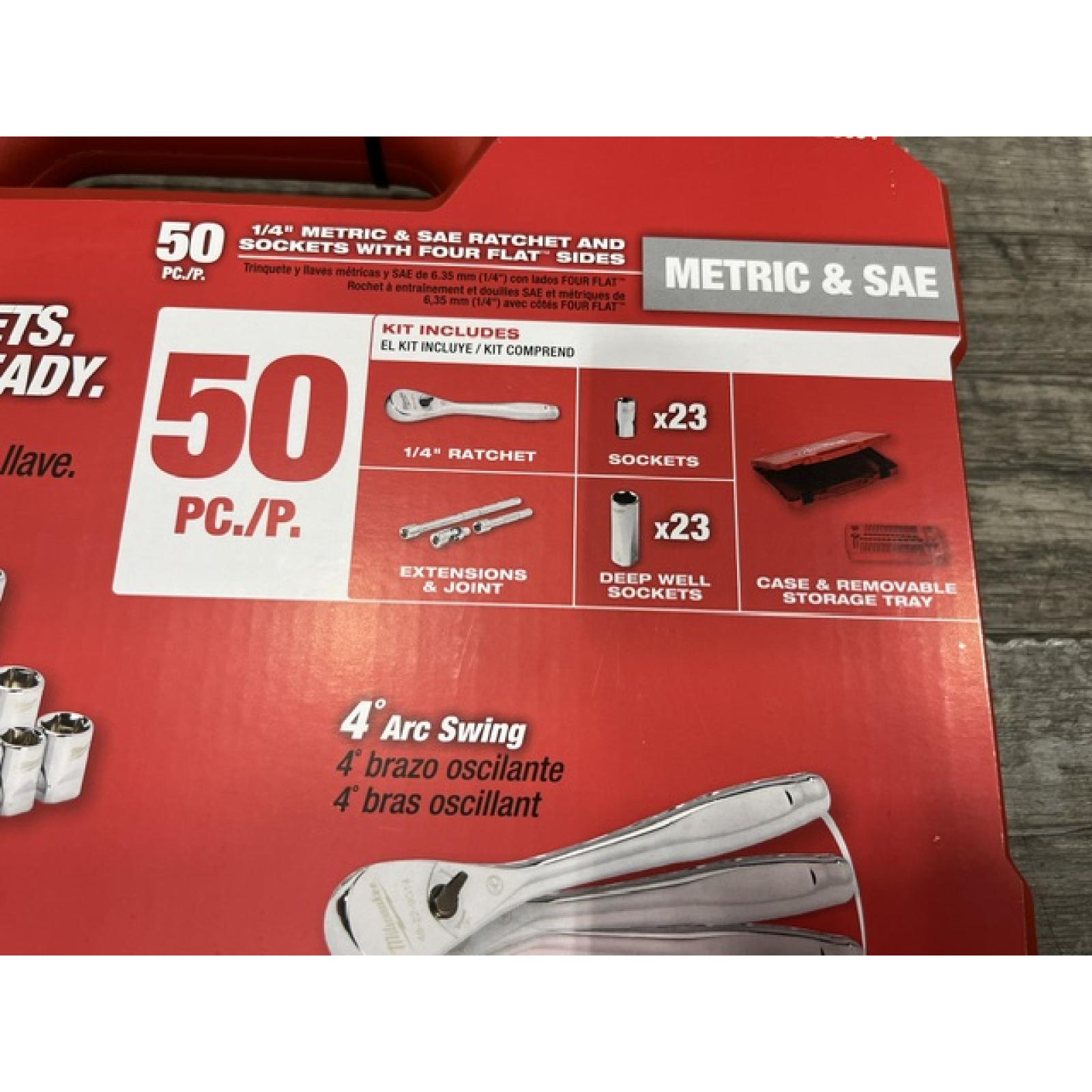 NEW - Milwaukee 1/4 in. Drive SAE/Metric Ratchet and Socket Mechanics Tool Set (50-Piece)