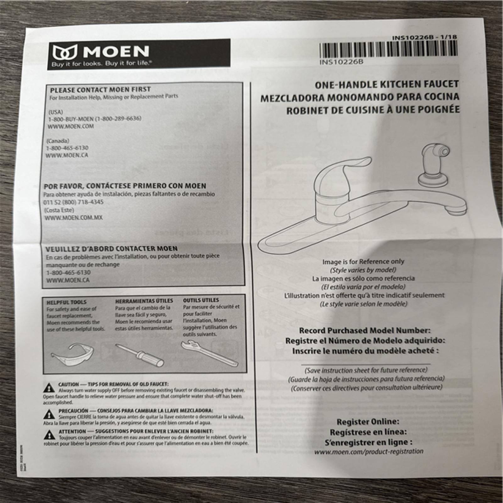 California AS-IS Moen One-Handle Kitchen Faucet