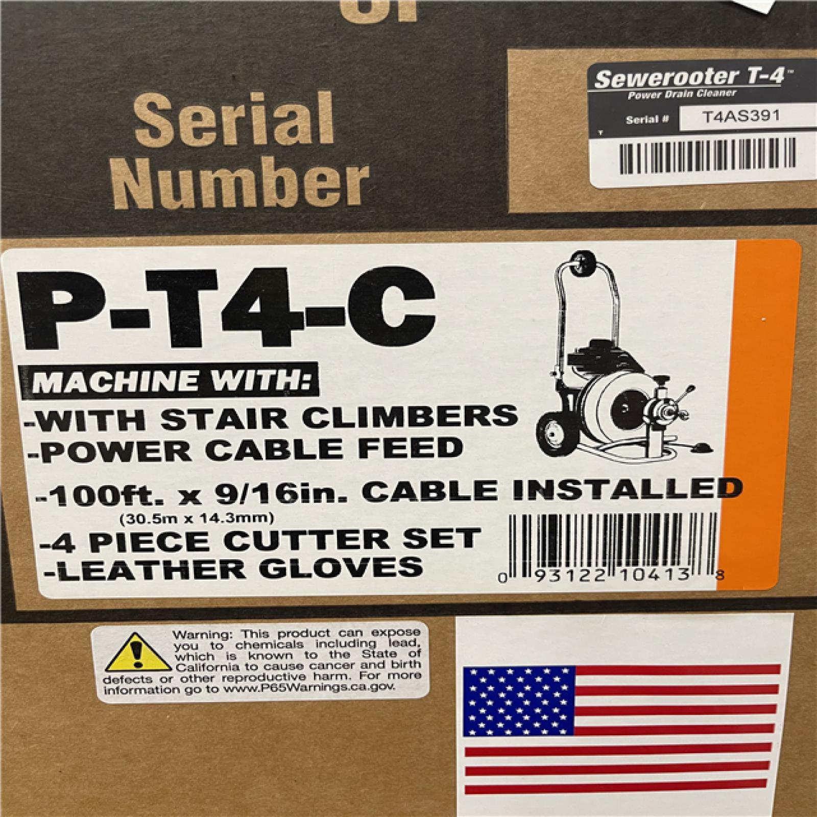 NEW! - General Sewerooter T-4 Drain Cleaner W/ 100 Ft. X 9/16 In. Cable