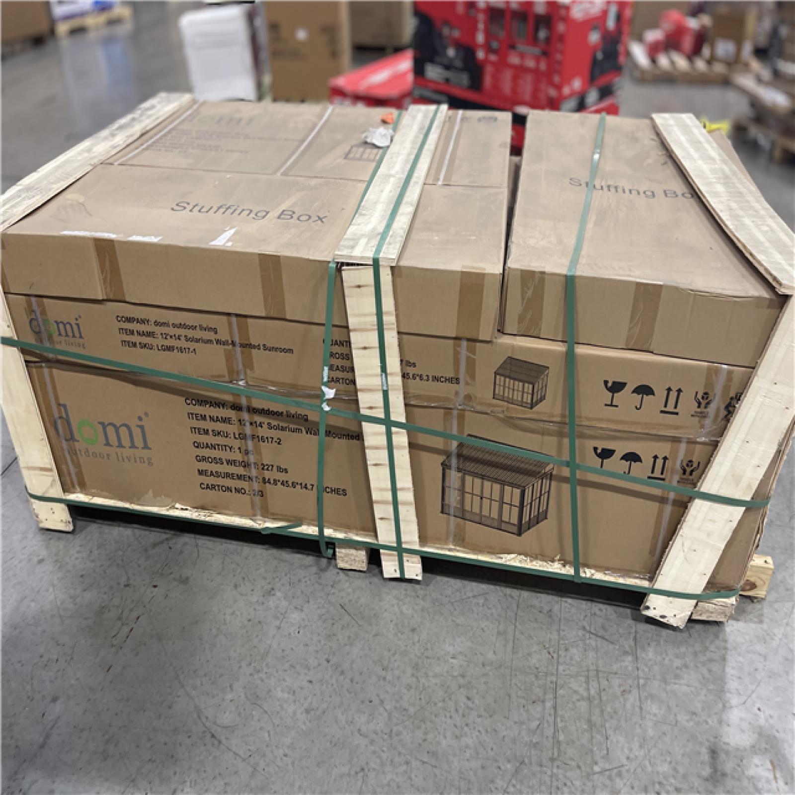 NEW! - Domi 12x14FT Wall-Mounted Sunroom Gazebo, Aluminum Solarium with Galvanized Steel Sloping Roof, Detachable PVC Screens, Front & Side Sliding Doors, Outdoor Sun Room Lean to Gazebo for Patio Deck Lawn