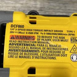 AS-IS DEWALT 20V MAX XR Lithium-Ion Brushless Cordless 3-Speed High Torque 1/4 in. Impact Driver Kit