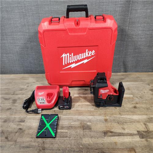 HOUSTON LOCATION - AS-IS (APPEARS LIKE NEW) Milwaukee-3632-21 M12 Green Beam Laser 360° 3-Plane Kit