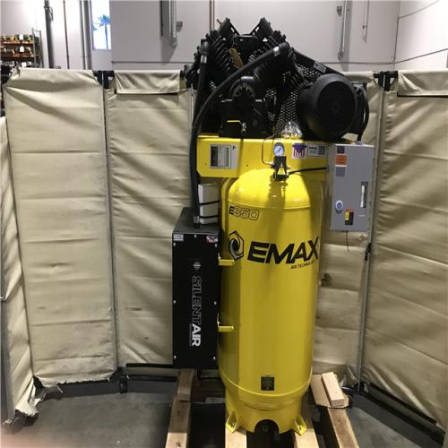 California AS-IS Emax Silent Air Industrial E350 Series 80 Gal. 175 Psi 5HP 19Cfm 1-Phase 2-Stage Vertical Stationary Electric Air Compressor