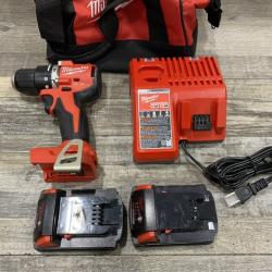 AS-IS Milwaukee 18V Lithium-Ion Brushless Cordless 1/2 in. Compact Hammer Drill/Driver Kit