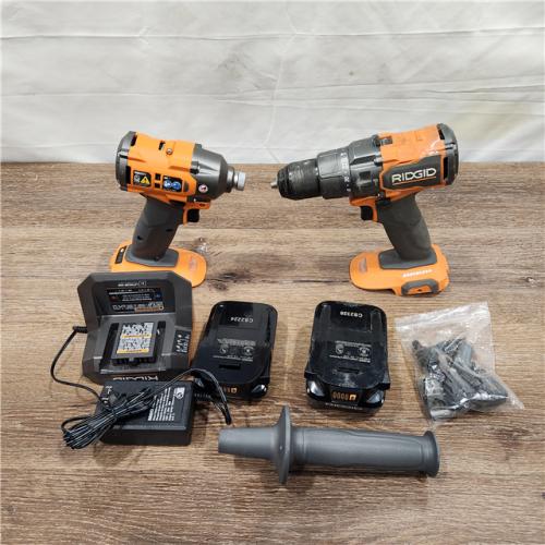 AS IS RIDGID 18V Brushless Cordless 2-Tool Combo Kit with Hammer Drill, Impact Driver, (2) Batteries, Charger, and Bag