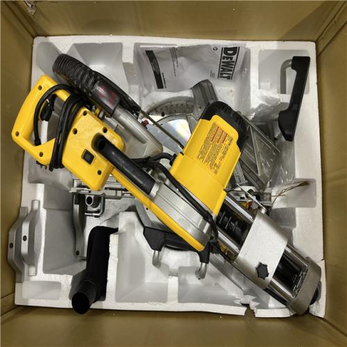 AS-IS DEWALT 15 Amp Corded 12 in. Double Bevel Sliding Compound Miter Saw with XPS Technology, Blade Wrench and Material Clamp