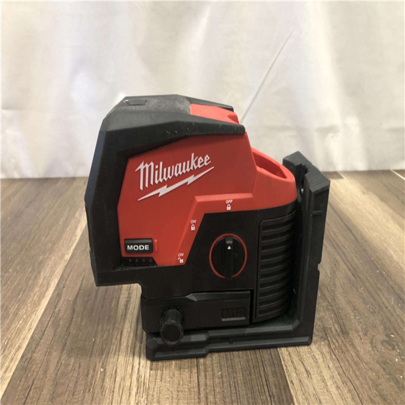 AS-IS  Milwaukee 12-Volt Lithium-Ion Cordless Green 125 ft. Cross Line and Plumb Points Laser Level (Tool-Only)