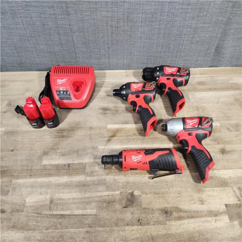 HOUSTON LOCATION - AS-IS MILWAUKEE 4 TOOL COMBO KIT W/ (2) BATTERY & CHARGER