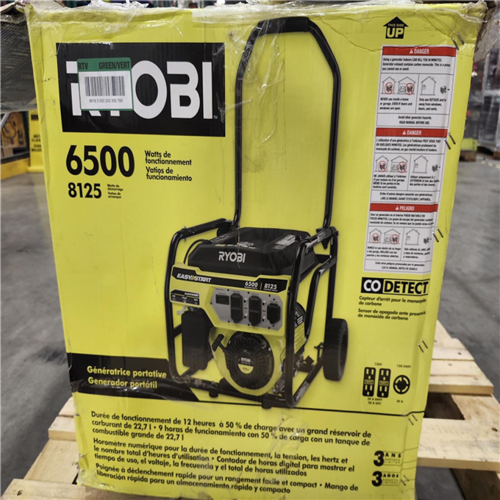 Dallas Location - As-Is RYOBI 8125-Watt Gasoline Powered Portable Generator
