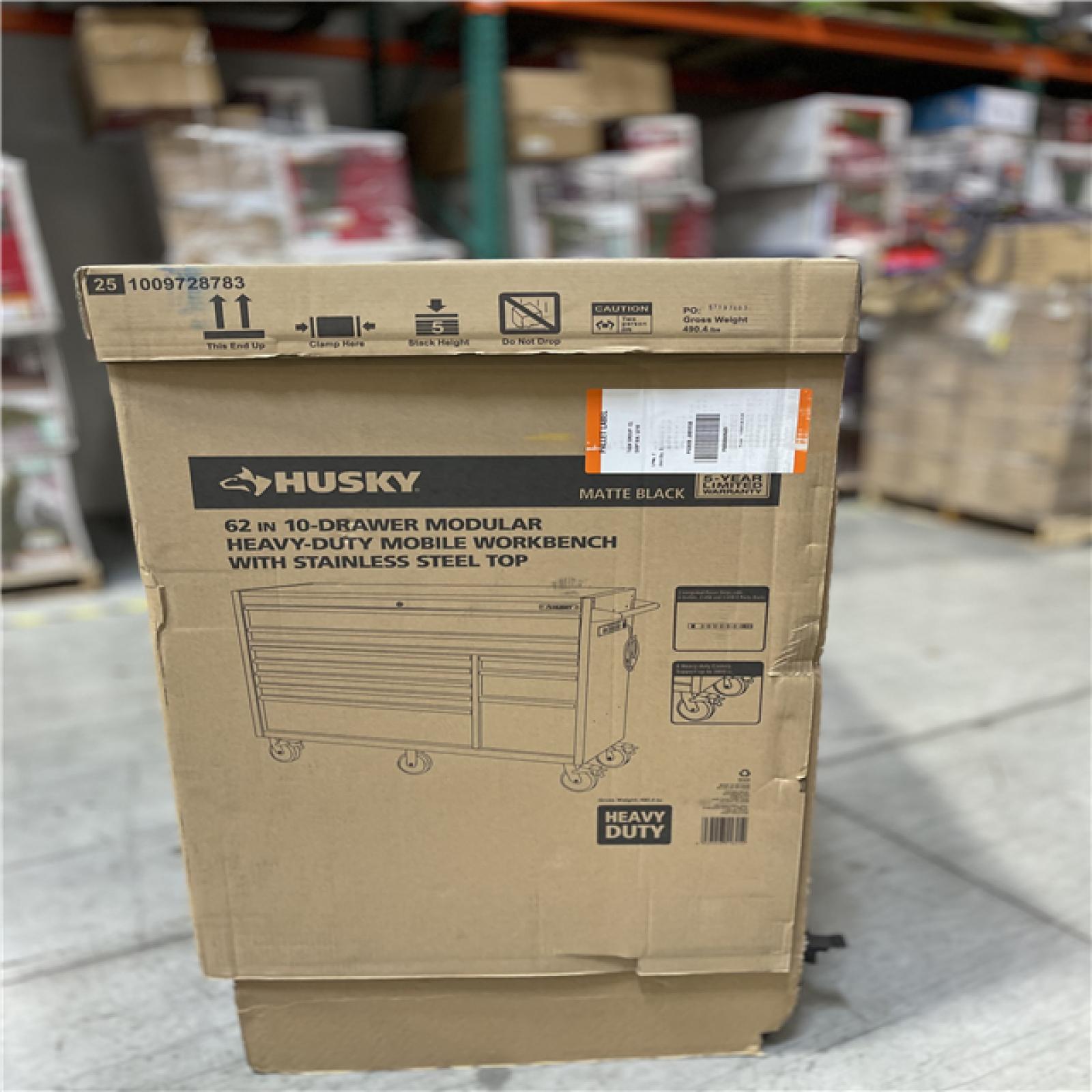 DALLAS LOCATION -  Husky Modular Tool Storage 62 in 10-DRAWER Modular Heavy-Duty mobile Workbench Matte Black