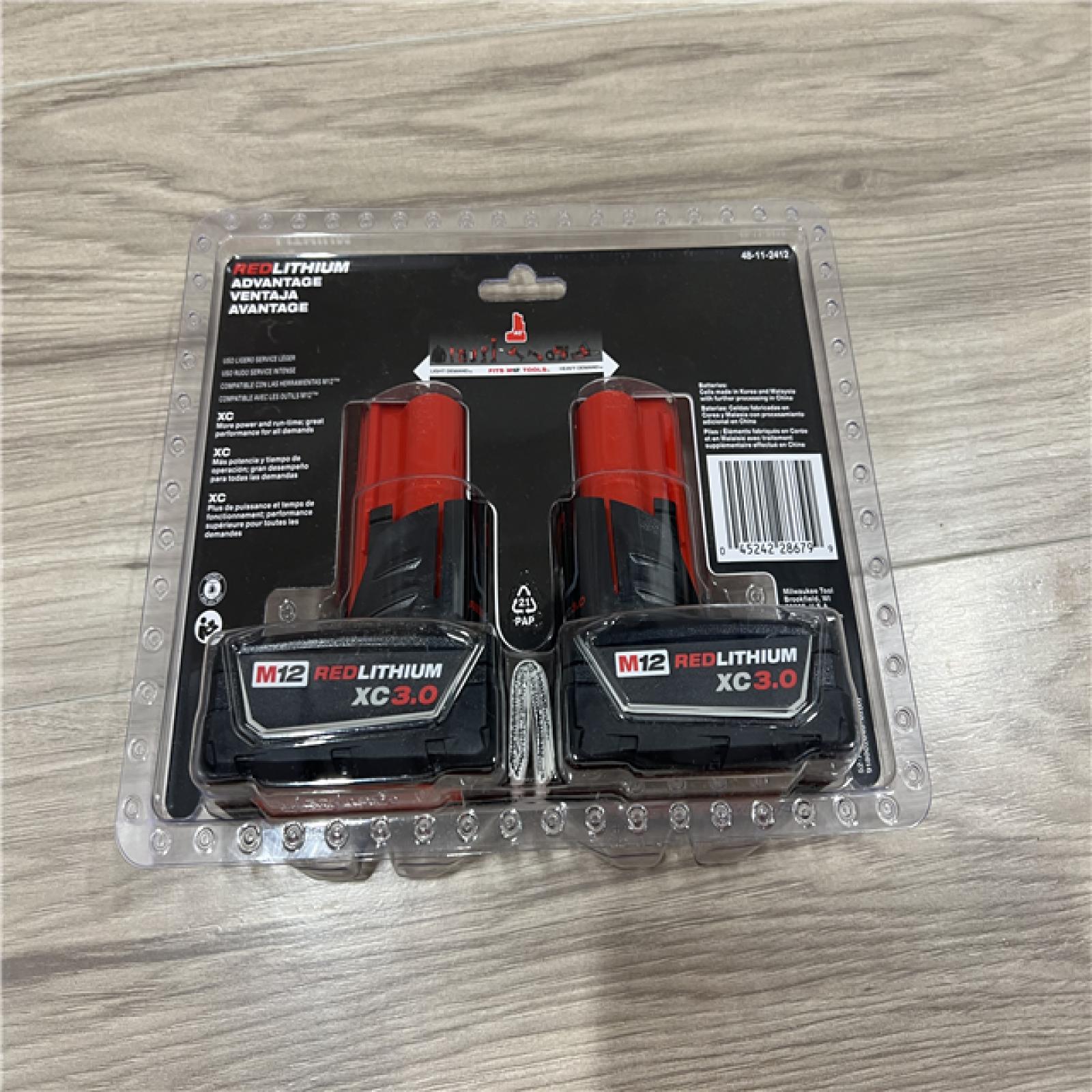 NEW Milwaukee M12 12-Volt Lithium-Ion XC Extended Capacity 3.0 Ah Battery Pack (2-Pack