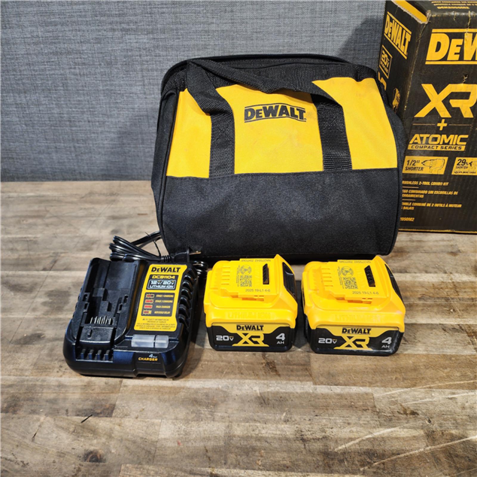 HOUSTON LOCATION - AS-IS DEWALT 20V MAX XR Hammer Drill and ATOMIC Impact Driver 2 Tool Cordless Combo Kit with (2) 4.0Ah Batteries  Charger  and Bag