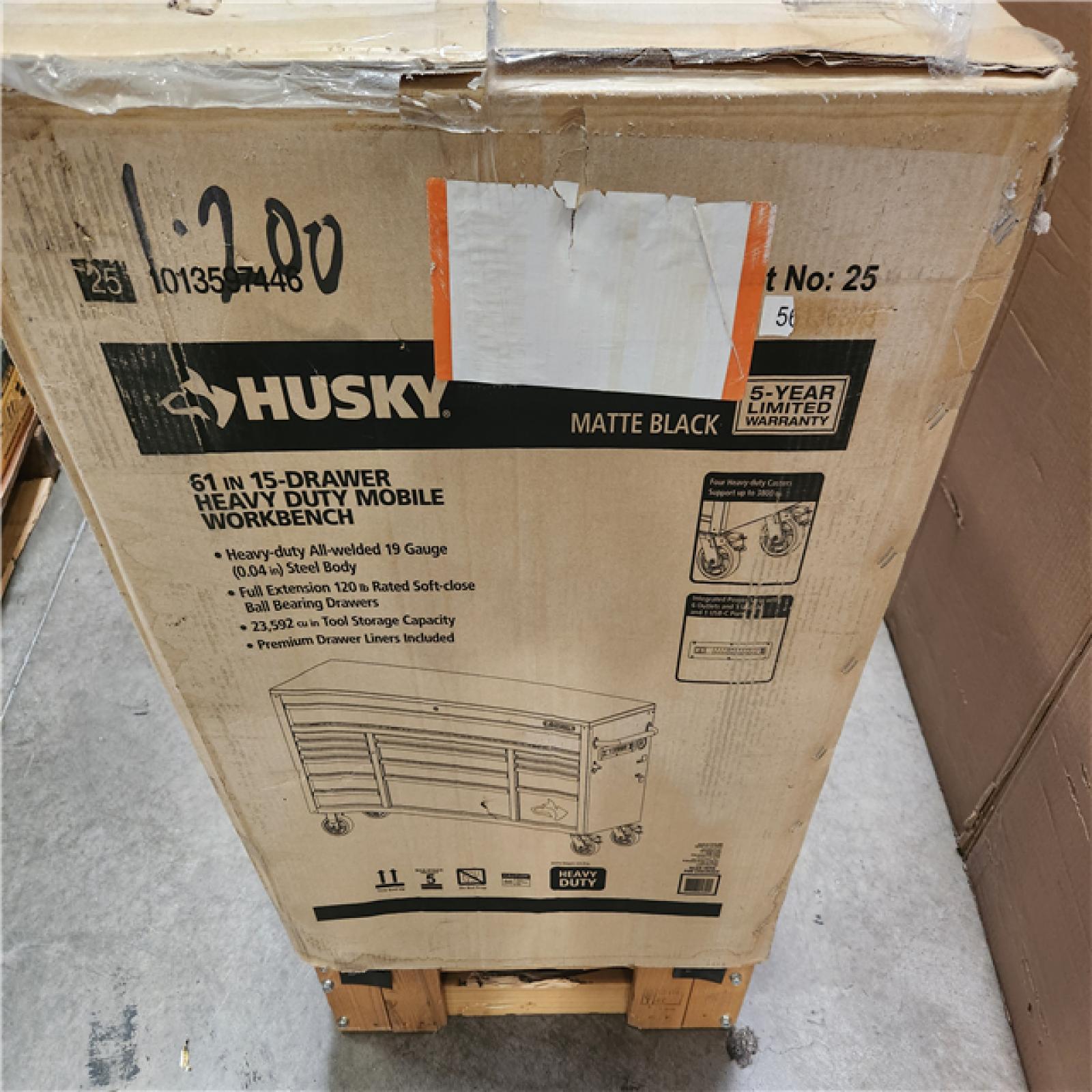Phoenix LIKE NEW Husky Heavy Duty 61 in. W x 22 in. D 15-Drawer Matte Black Mobile Workbench Cabinet with Solid Wood Top