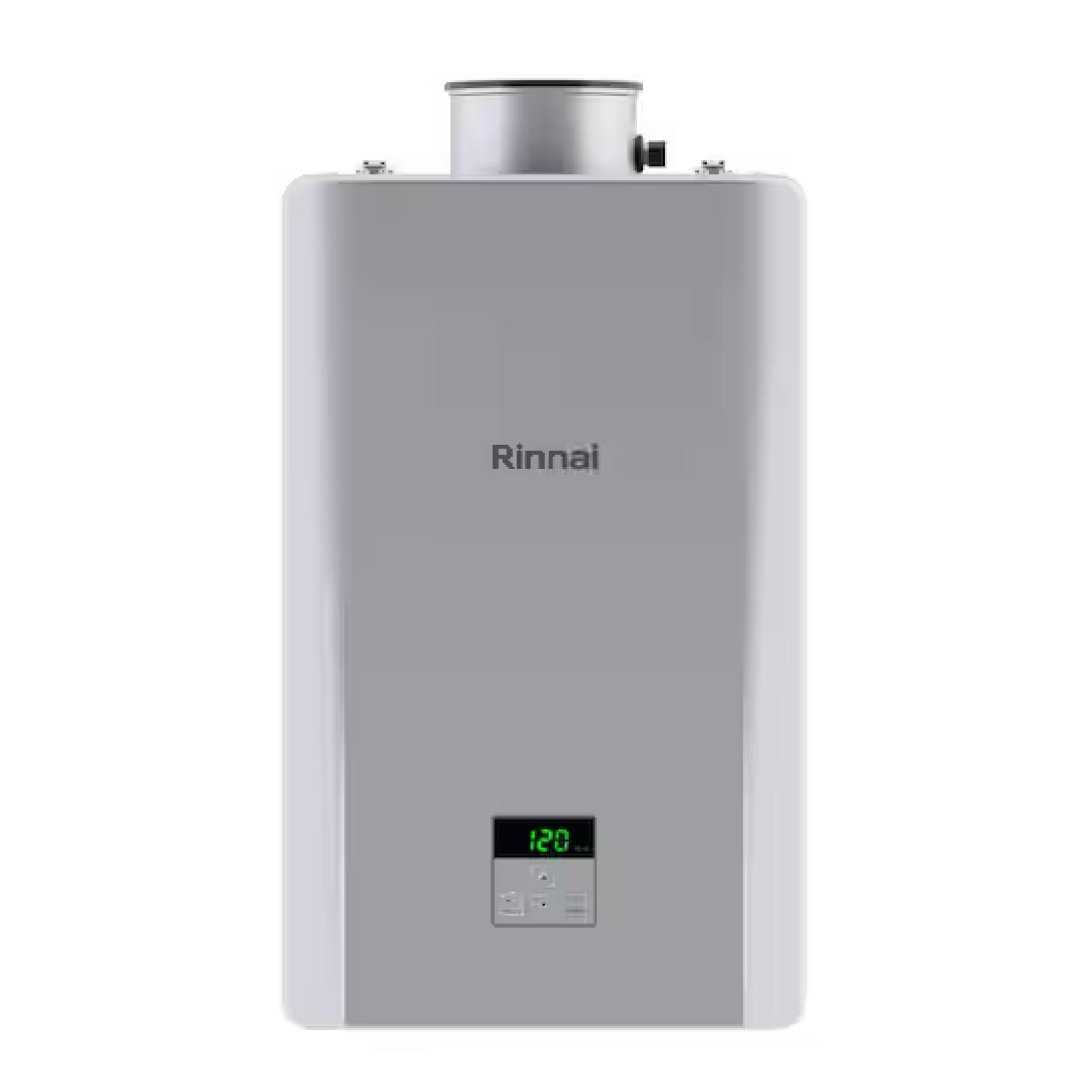 DALLAS LOCATION- NEW!- Rinnai 8.5 GPM 180 000 BTU Interior Propane Gas Tankless Water Heater PALLET (6 UNITS)