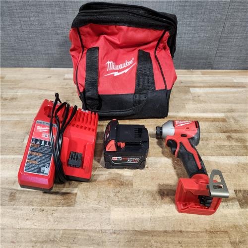 HOUSTON LOCATION - AS - IS Milwaukee 18V Lithium-Ion Compact Brushless Cordless 1/4 in. Impact Driver COMBO KIT