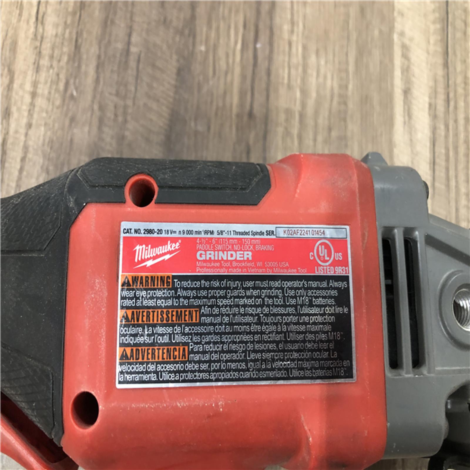 AS-IS Milwaukee 2980-20 M18 Fuel 18 Volt 6 Inch Paddle Switch Grinder (Bare Tool)
