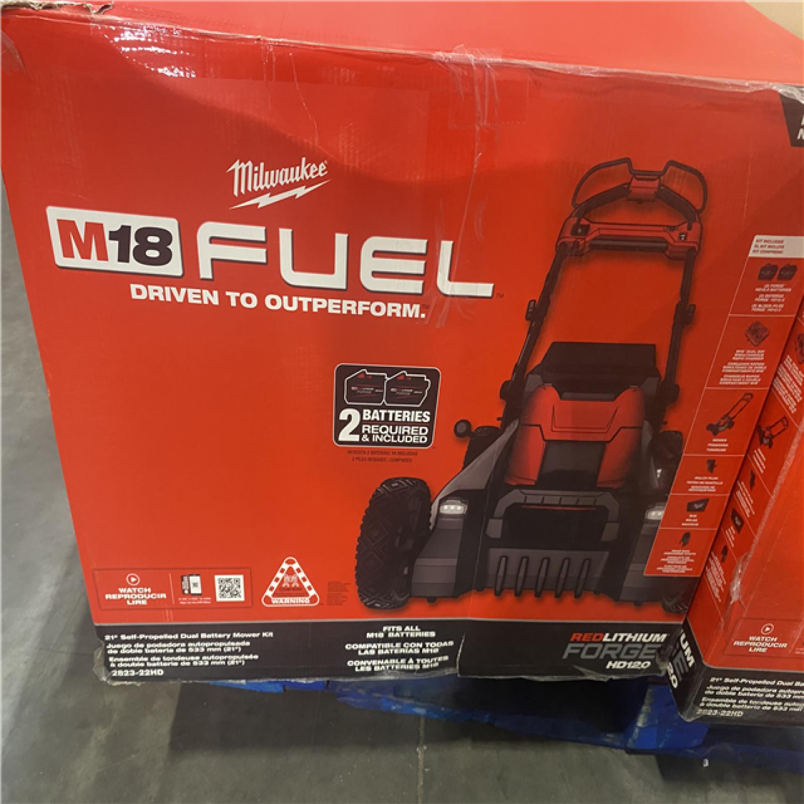 Dallas Location - As-Is Milwaukee M18 FUEL 21 Self-Propelled Dual Battery Mower Kit w/ (2) 12 Ah Forge Batteries & Dual Bay Rapid Charger
