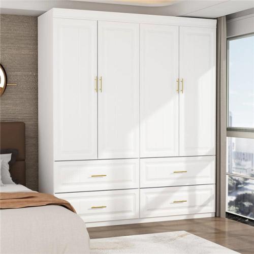 Phoenix NEW FUFU&GAGA White Wood 63 in. W 4-Door Big Wardrobe Armoires with Hanging Rod  Drawers  Storage Shelves 74.2 in. H x 20.6 in. D