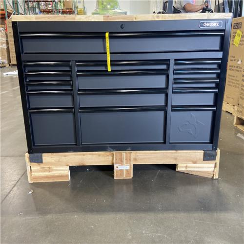 DALLAS LOCATION -Husky 61 in. W x 23 in. D Heavy Duty 15-Drawer Mobile Workbench Tool Chest with Solid Wood Top in Matte Black