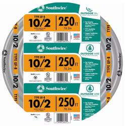 DALLAS LOCATION - Southwire 250 ft. 10/2 Gray Solid CU UF-B W/G Wire PALLET-(8 UNITS)