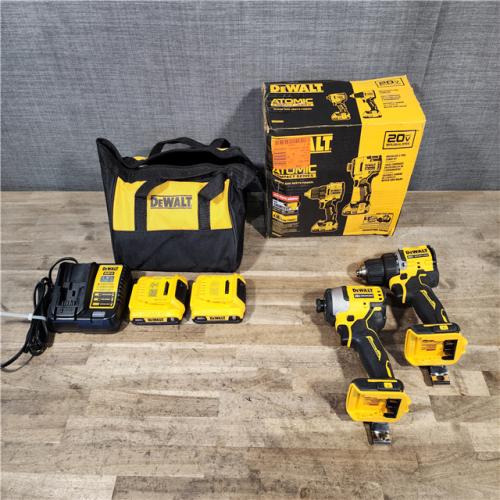 HOUSTON LOCATION - AS-IS Dewalt DCK225D2 20V MAX ATOMIC Brushless Compact Lithium-Ion 1/2 in. Cordless Drill Driver and 1/4 in. Impact Driver Combo Kit with 2 Batteries 2 Ah