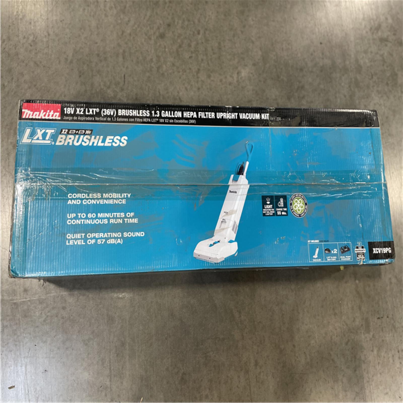 DALLAS LOCATION- AS-IS MAKITA 8V X2 LXT Lithium-Ion (36V) Brushless 1.3 Gal. HEPA Filter Upright Vacuum KIT