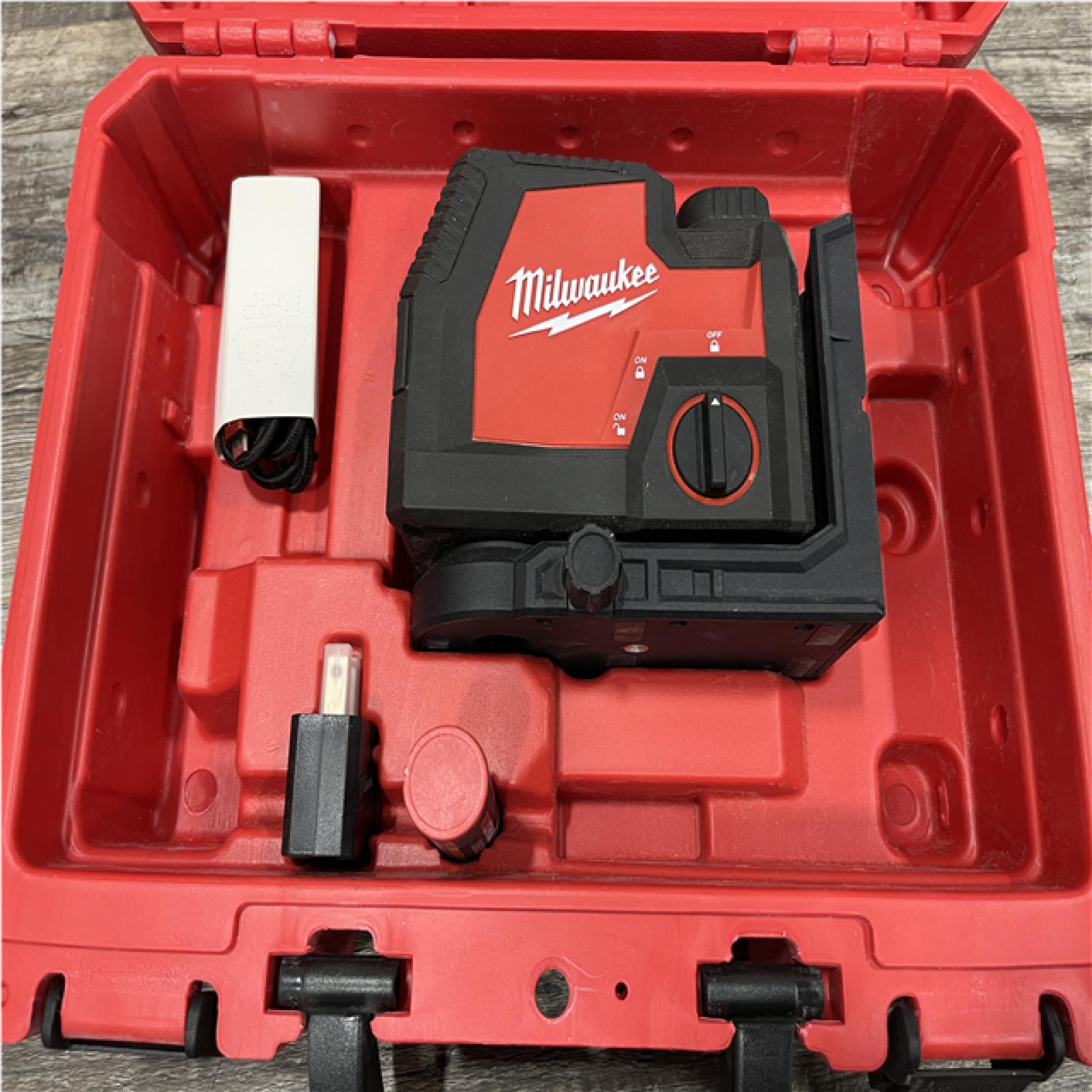 AS-IS Milwaukee Green 100 ft. Cross Line and Plumb Points Rechargeable Laser Level with REDLITHIUM Lithium-Ion