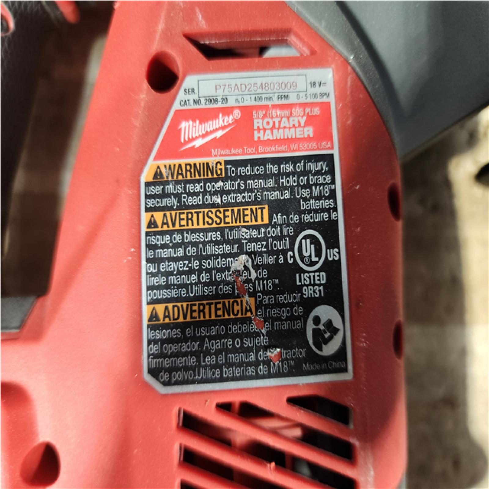 HOUSTON LOCATION - AS - IS Milwaukee FUEL 18V Lithium-Ion Brushless Cordless 5/8 in. SDS-Plus Rotary Hammer (Tool-Only)