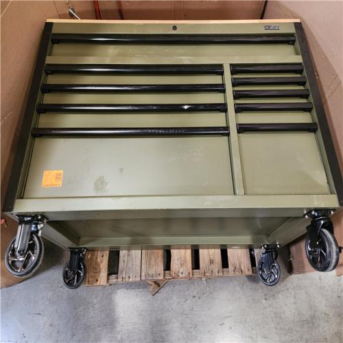 Phoenix AS-IS Husky Limited Edition 52 in. x 24.5 in. D 10-Drawer Army Green Mobile Workbench with Solid Wood Top